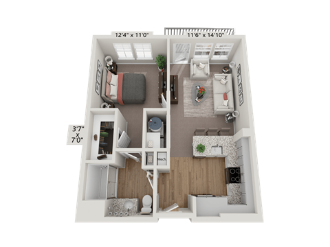 Floor plan image of A1, 1-bedroom apartment